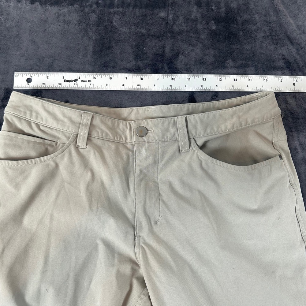 Lululemon ABC Pants Mens 32 Tan Khaki Slim Straight Five Pocket Articulated Knee - Picture 2 of 10